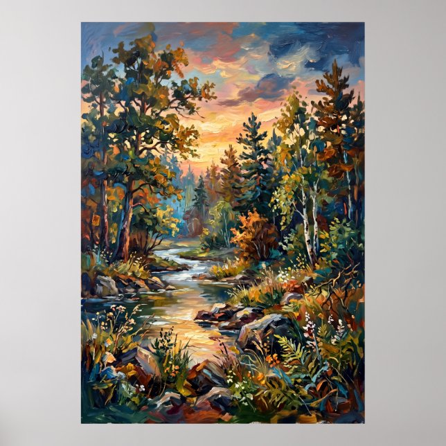 Solnedgång Skogsström Landskapsaffisch Poster (Framsidan)