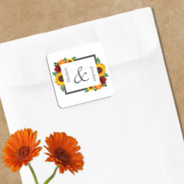 Solnedgång Solros Ros Blommig Bröllop Fyrkantigt Klistermärke