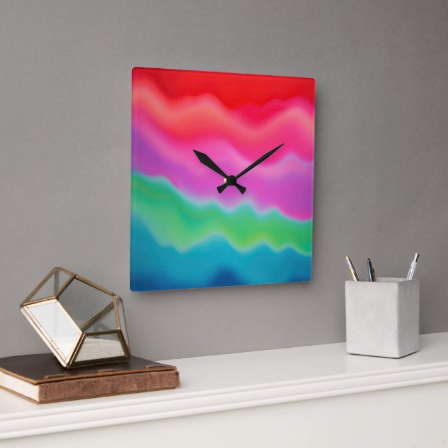 "Solnedgång Sorbet" färgstark Abstrakt Art Fyrkantig Klocka (Kontor)