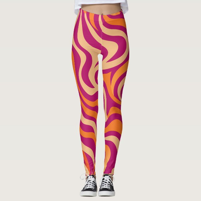 Solnedgång Stänk Vågigt Linjer Leggings (Framsida)