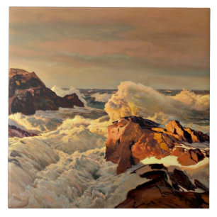 Solnedgång Sten, målning av Frederick Waugh Kakelplatta