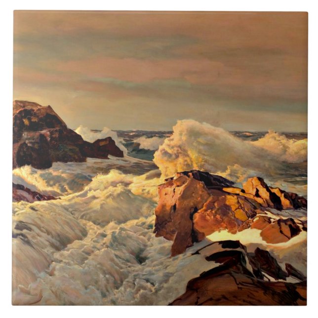 Solnedgång Sten, målning av Frederick Waugh Kakelplatta (Framsidan)