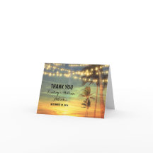 solnedgång strand bröllop tack kort