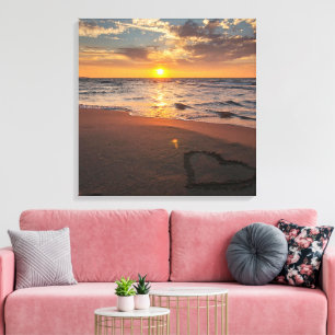 Solnedgång Strand Canvas Väggkonst  Lugn Ocean Hor