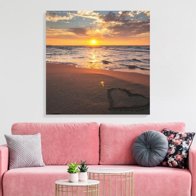 Solnedgång Strand Canvas Väggkonst |Lugn Ocean Hor (Insitu (Vardagsrum))