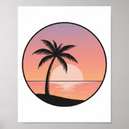 Solnedgång Strand Märke – Minimalistisk Handritad Poster