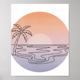 Solnedgång Strand Minimalist Linje Konst Affisch