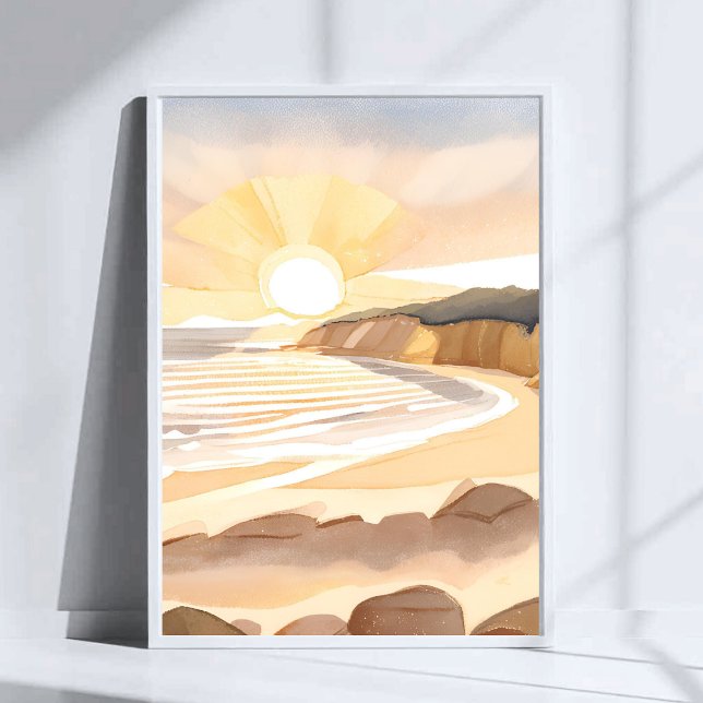 Solnedgång Strand | Ocean Vattenfärg Kust Poster (Skapare uppladdad)