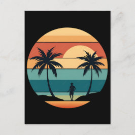 Solnedgång Strand Palmer Sommar Vibes Retro Esteti Helg Vykort