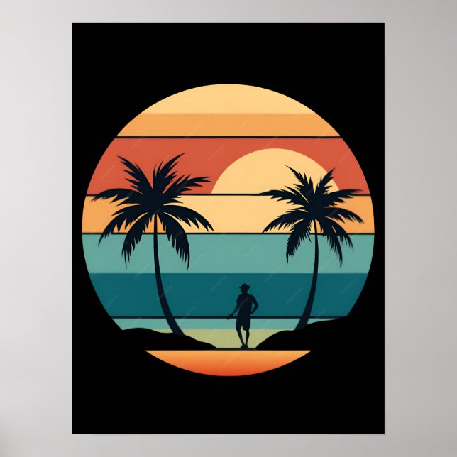 Solnedgång Strand Palmer Sommar Vibes Retro Esteti Poster (Framsidan)