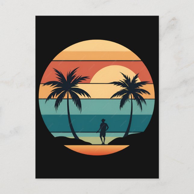Solnedgång Strand Palmer Sommar Vibes Retro Esteti Vykort (Framsida)