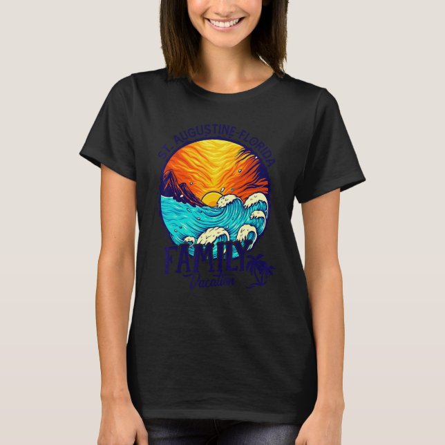 Solnedgång Strand Retro St  Augustine Florida Fami T Shirt (Framsida)