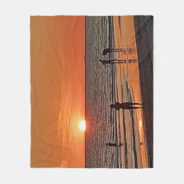 Solnedgång Strand Väggkonst Kustnära Hav Dekor Fleecefilt