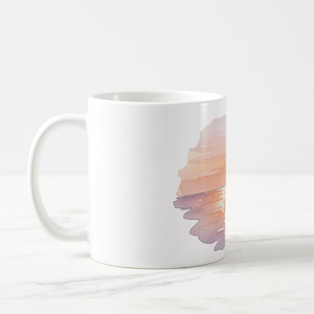 Solnedgång Strandvågor – Minimalistisk Handritad M Kaffemugg (Vänster)
