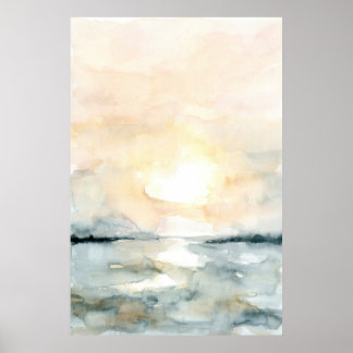 Solnedgång Sunset Beach Ocean Watercolor Lodrät Poster