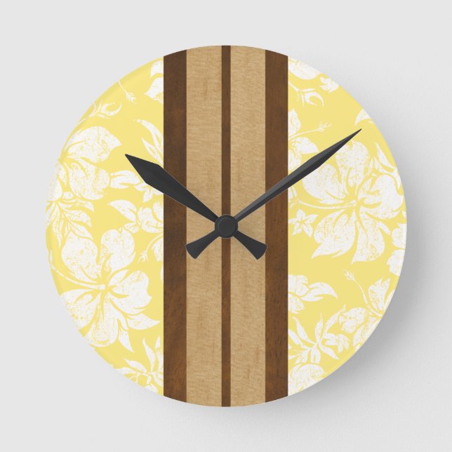 Solnedgång, surfboard Hawaiian Wall Clocks Rund Klocka (Framsida)