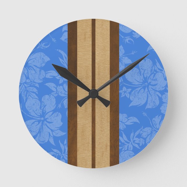 Solnedgång, surfboard Hawaiian Wall Clocks Rund Klocka (Framsida)