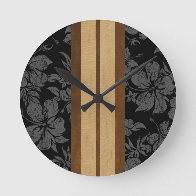 Solnedgång, surfboard Hawaiian Wall Clocks Rund Klocka (Framsida)