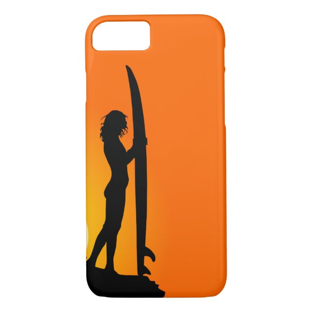 Solnedgång Surfer Girl med surfboard Case-Mate iPhone Skal (Baksida)