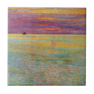 Solnedgång till havs (av Childe Hassam) Kakelplatta