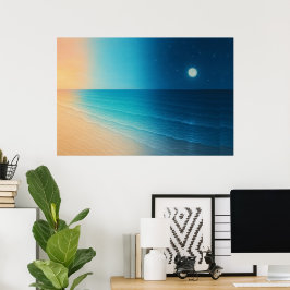 Solnedgång till månljus Poster vid havet