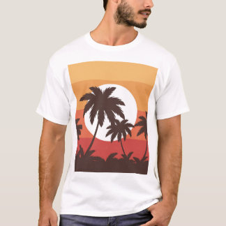 Solnedgång Tropical Handflatan Beach Vintage T Shirt