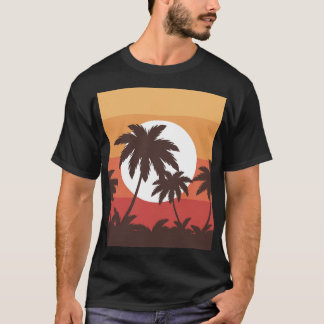 Solnedgång Tropical Handflatan Beach Vintage T Shirt