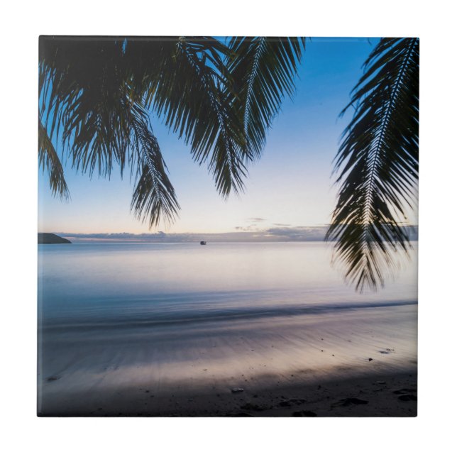 Solnedgång Tropiskt Sjölandskap, Fiji Kakelplatta (Framsidan)