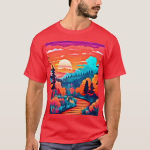 Solnedgång Väg genom höstskogen T Shirt