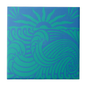 Solnedgång Vågar Boho Beach Graphic Kakelplatta