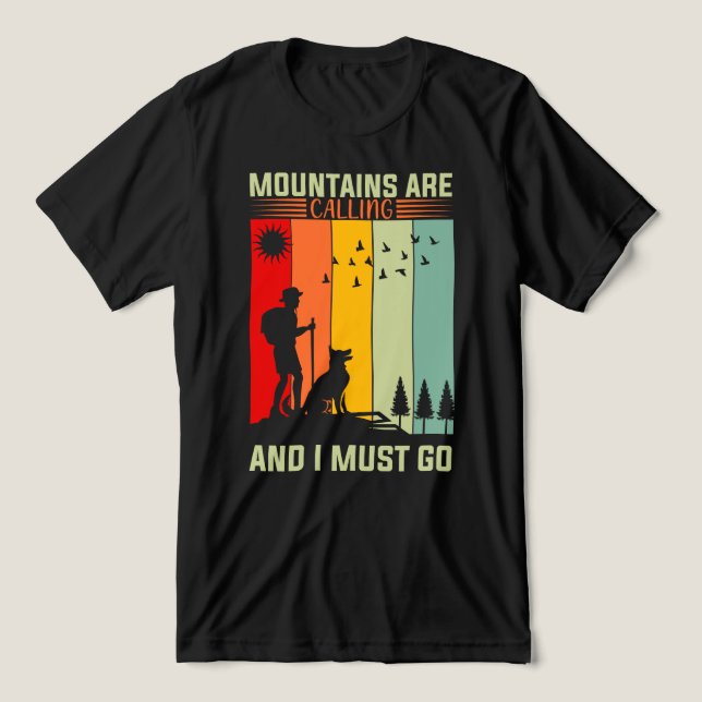 Solnedgång Vandrare Hund Berg Ropar T Shirt (Design Framsida)