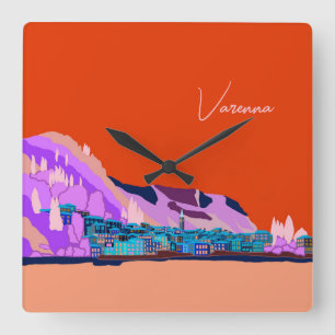 Solnedgång Varenna Sjö Como Italien Illustration Fyrkantig Klocka