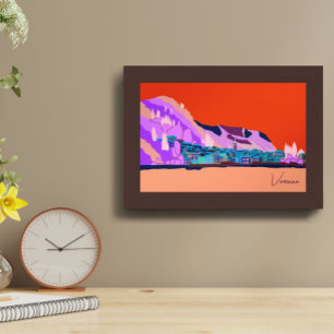 Solnedgång Varenna Sjö Como Italien Illustration Poster