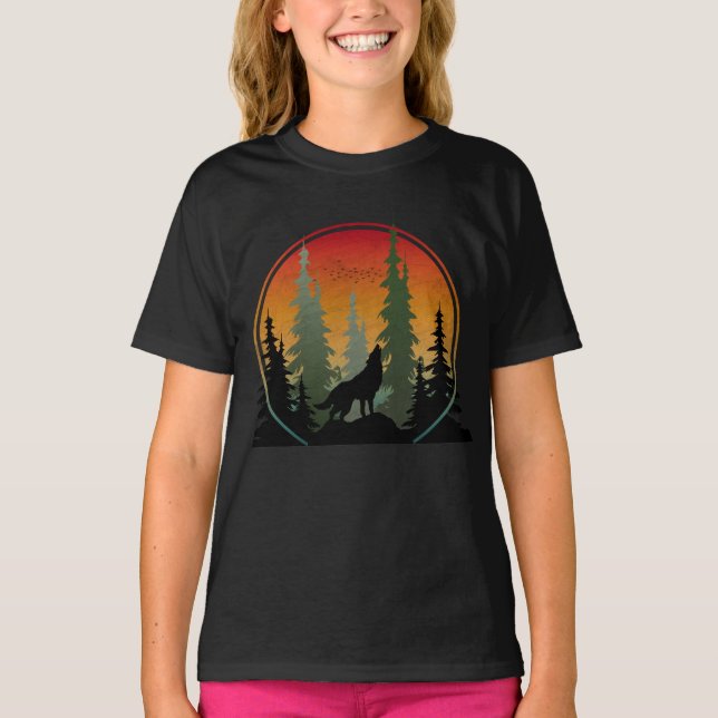 Solnedgång Varg Natur Scenery T Shirt (Framsida)