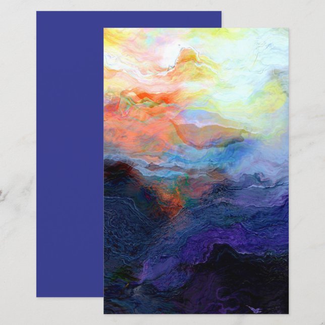 Solnedgång - vattenfärg 5,5 x 8,5 - Papper skrapbo (Fram/baksida)