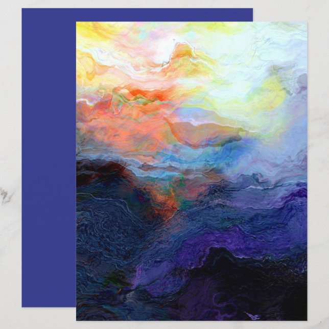 Solnedgång - vattenfärg 8,5x11 - Papper skrapbok (Fram/baksida)