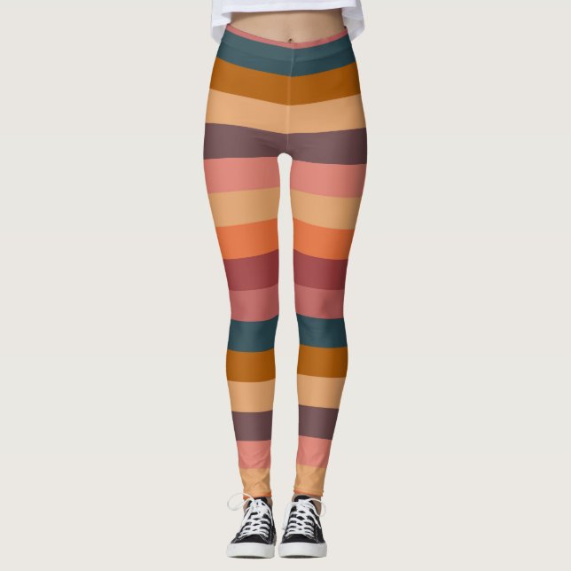 Solnedgång Vattenfärg Ränder   Leggings (Framsida)