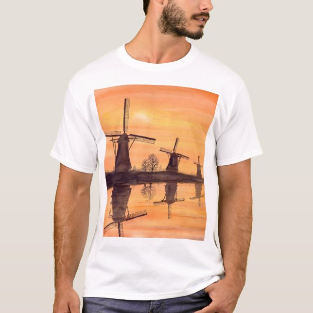 Solnedgång - vattenfärgsfärg tee shirt (Framsida)