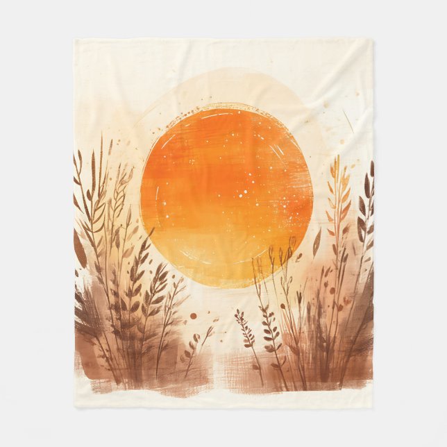 Solnedgång Vete Gräs Boho Soluppgång Fleecefilt (Framsidan)