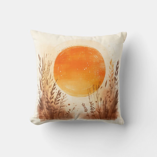 Solnedgång Vete Gräs Boho Soluppgång Kudde (Framsida)