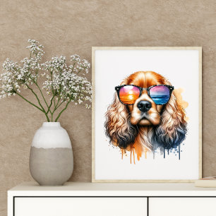 Solnedgång Vibe Cocker Spansk Watercolor Hund Wall Poster