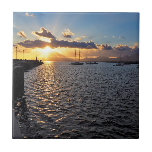 Solnedgång vid Arrecife, Lanzarote, Ceramic Tile Kakelplatta (Framsidan)