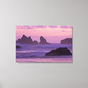 Solnedgång vid Bandon Beach Sea Stacks. Canvastryck