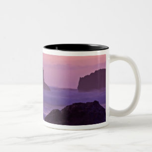 Solnedgång vid Bandon Beach Sea Stacks. Två-Tonad Mugg