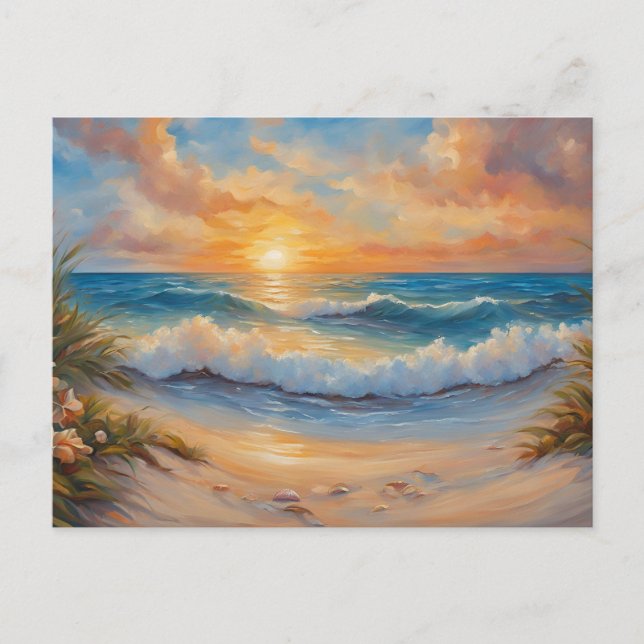 Solnedgång vid Beach Illustration Vykort (Framsida)