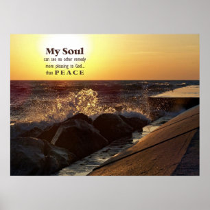 Solnedgång vid Beach Sten Citat Poster