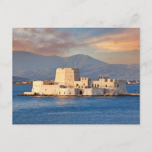 Solnedgång vid Bourtzi-slottet i Nafplio Vykort