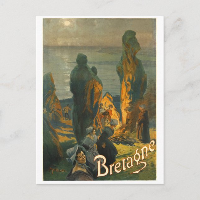 Solnedgång vid Bretagnes kust, Frankrike Vykort (Framsida)