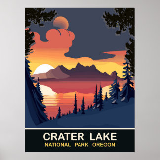 Solnedgång vid Crater Sjö, Oregon, resor Poster