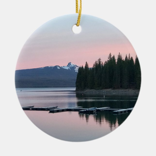 Solnedgång vid Crescent Sjö, ELLER Julgransprydnad Keramik (Framsidan)
